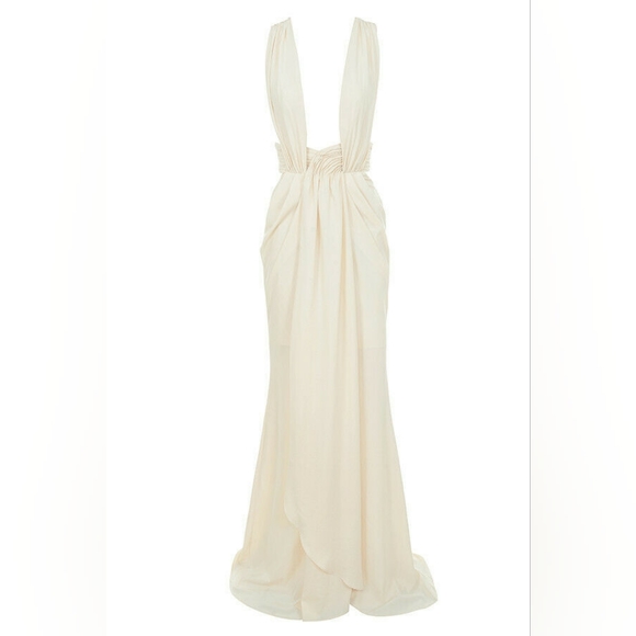 House of CB 'Majolica' Cream Cross Back Drape Maxi Dress /Size L-US 8-10 - Picture 3 of 5